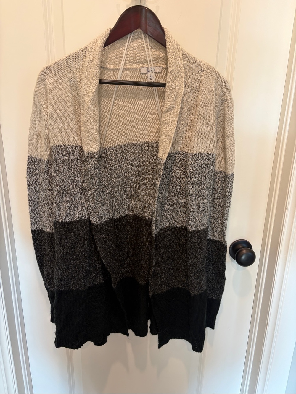 Cozy Ombre Open-Front Women's Sweater Cardigan - Beige/Gray/Black XXL